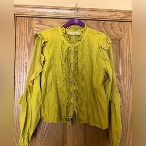 We the free Mar ruffle swing lace top chartreuse large L blouse